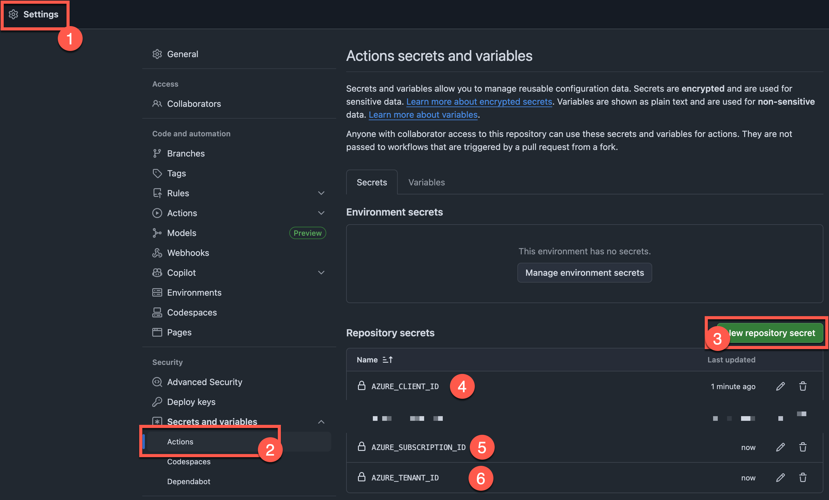 Konfiguracja sekretów w ustawieniach repozytorium GitHub