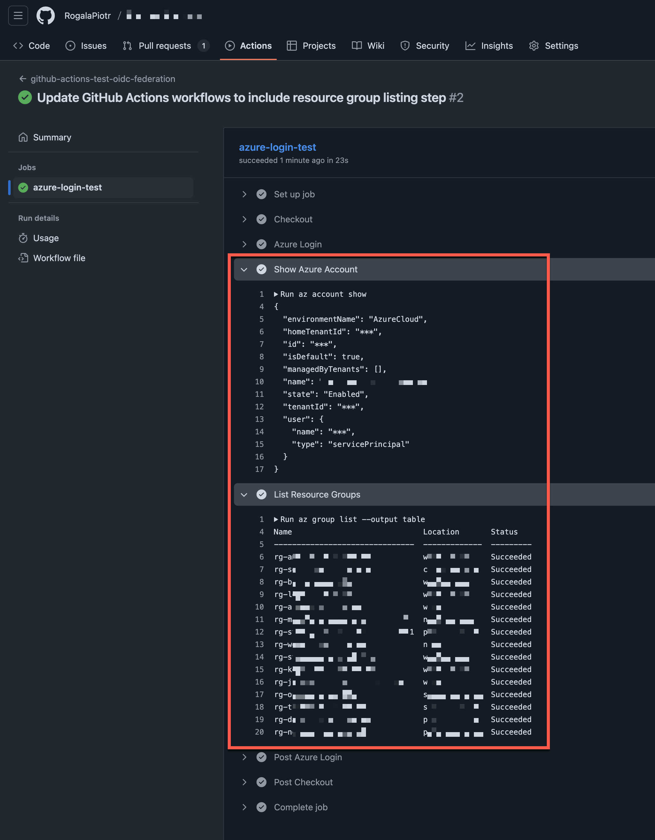 Pomyślne wykonanie workflow w GitHub Actions