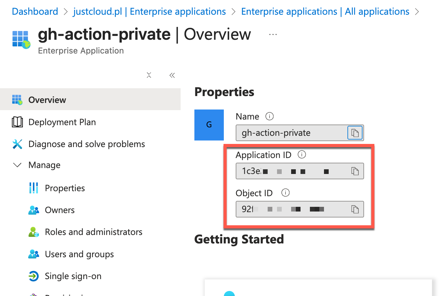 Widok Enterprise Application w portalu Azure