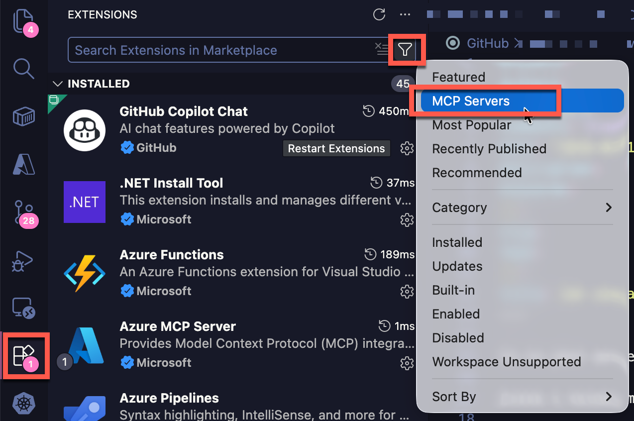 Filtr MCP w VS Code